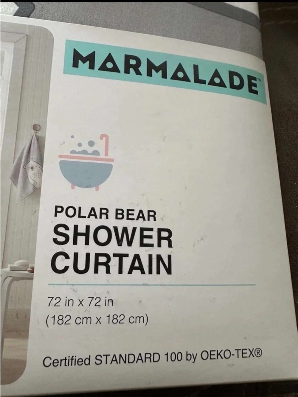Marmalade Polar Bear Shower Curtain - White & Gray with Blue Trim